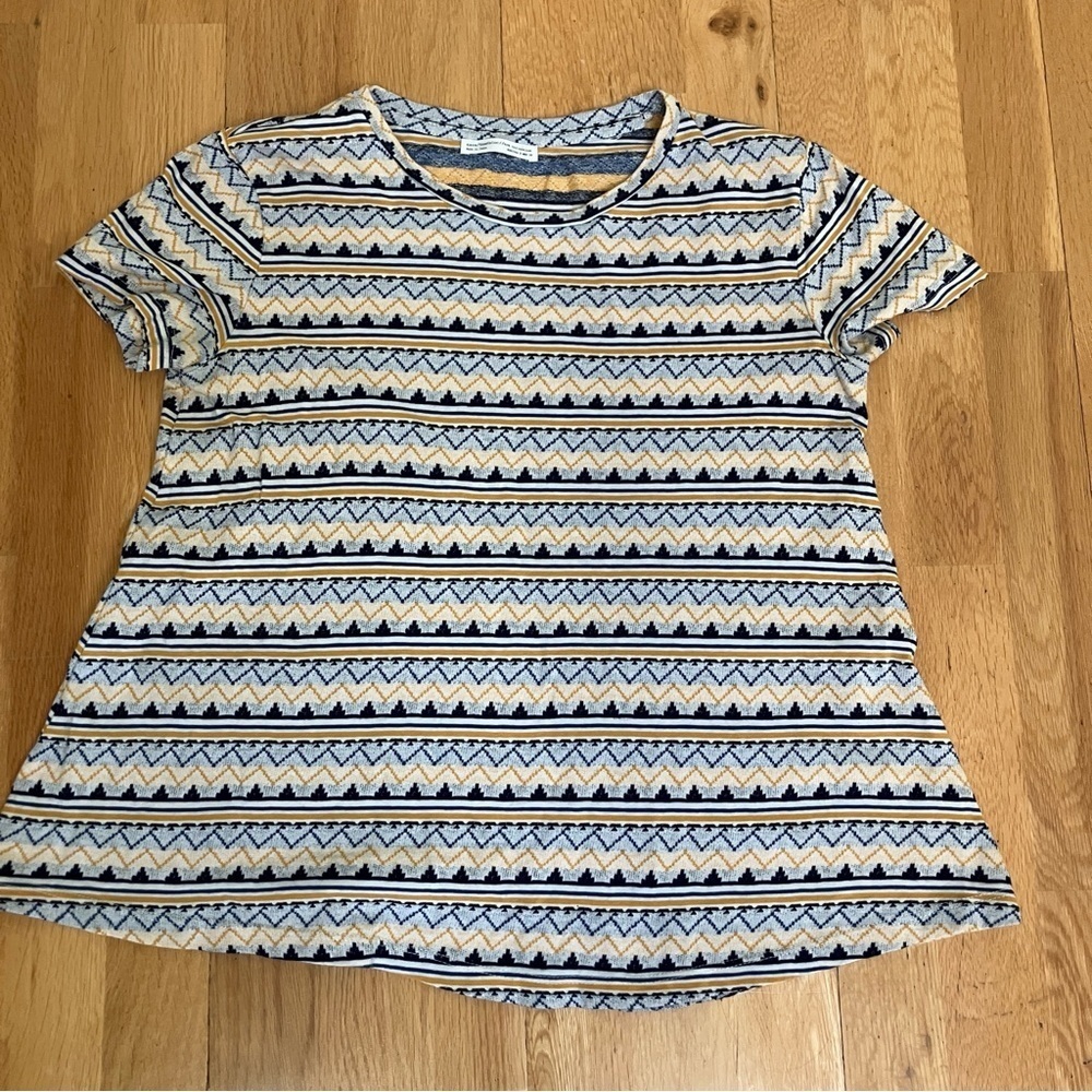 Zara Trafaluc Blue, Yellow and White Patterned Women's Global Top Size Small